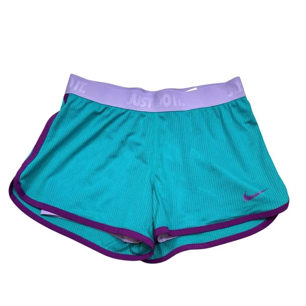 Ladies Nike Dri-Fit Teal‎ and Purple Mesh Athletic Shorts Lined Size Medium